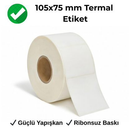  105x75 mm termal lojistik koli etiketi rulosu, sanayi ve depo sevkiyat uygulamaları için beyaz ribonsuz etiket