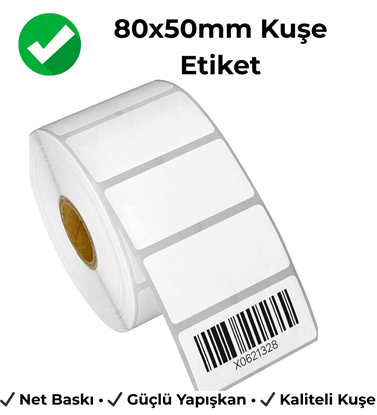 80x50 mm kuşe etiket 76 mm göbek endüstriyel raf barkod etiketi termal transfer