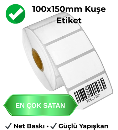 100x150 mm kuşe etiket 76 mm göbek endüstriyel kargo etiketi